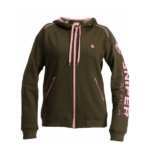 Sniper Africa Ladies Reactor Hoody - Olive/Pink - Style meets functionality. A stylish olive and pink hoody for active women, perfect for outdoor adventures. Stay warm and fashionable with this versatile hoody.